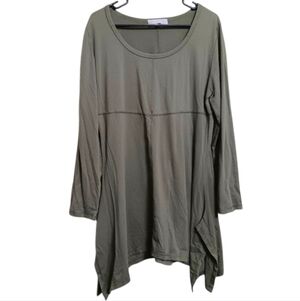 Pretty Angel Green Linen Blend Knit Asymmetric Tunic Top